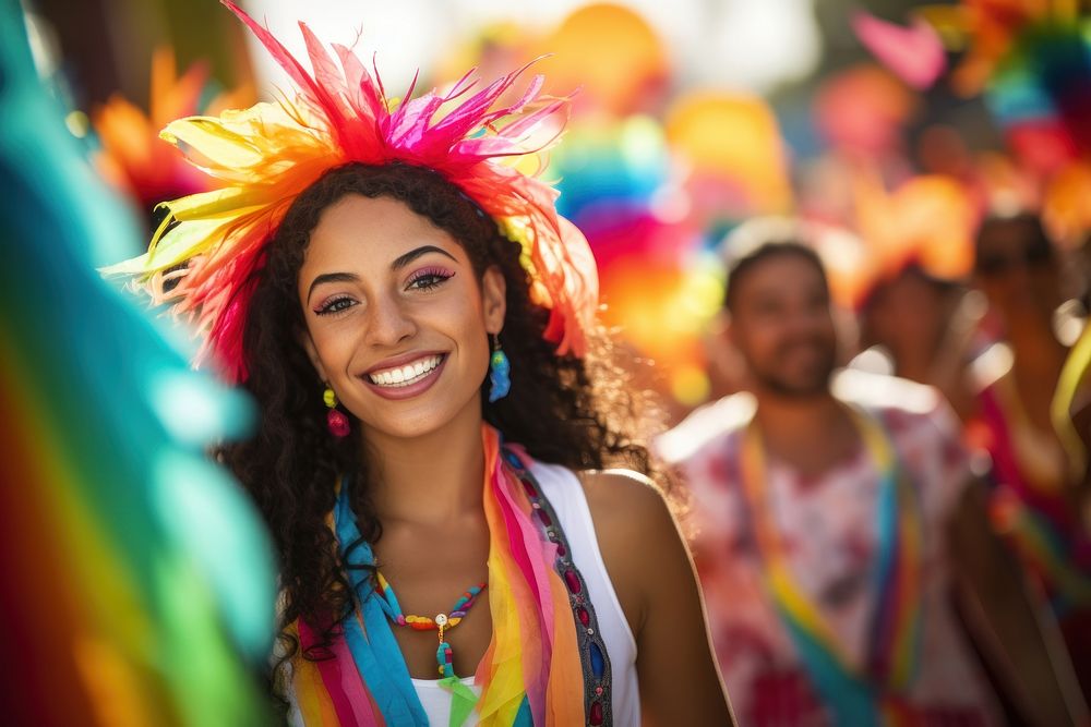Colorful Latina parade in Hispanic fastival concept celebration adult smile.