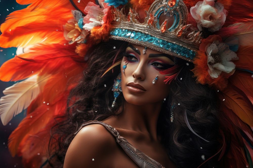 Latin woman carnival costume celebration accessories creativity.