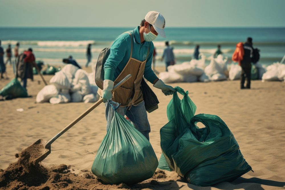 Volunteer garbage beach environmentalist. AI generated Image by rawpixel.
