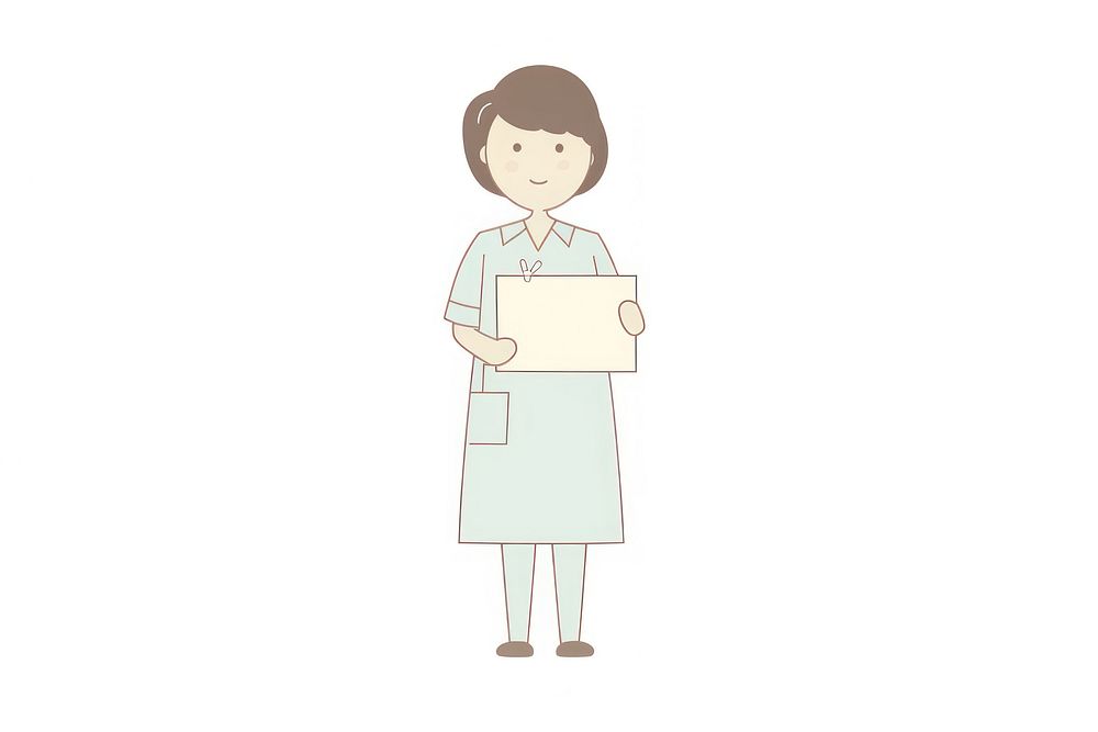 Doodle illustration of nurse drawing holding cartoon.
