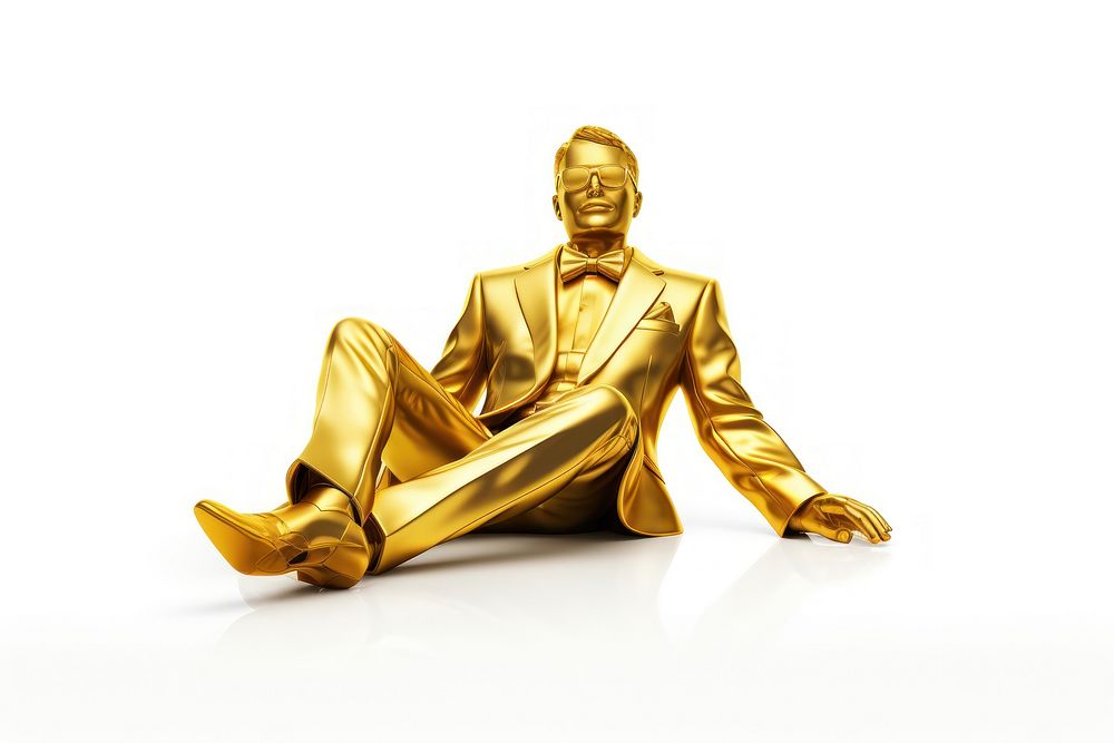 Businessman sculpture gold white background representation.