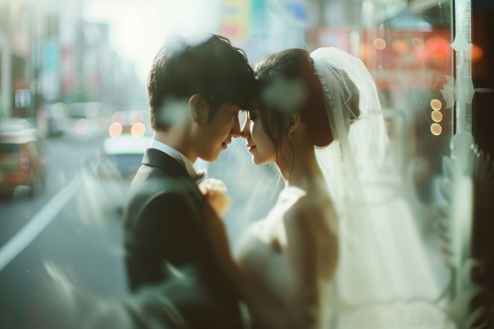 Wedding of a young East Asian couple fashion bride adult.