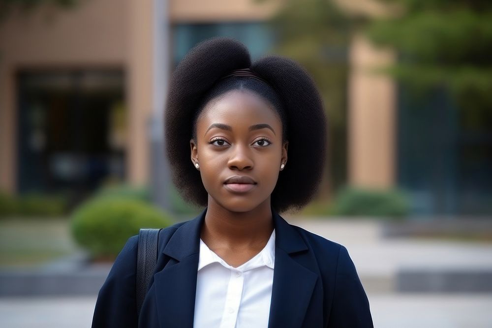 African female student portrait standing photo.