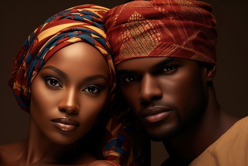 African model couple portrait turban adult.