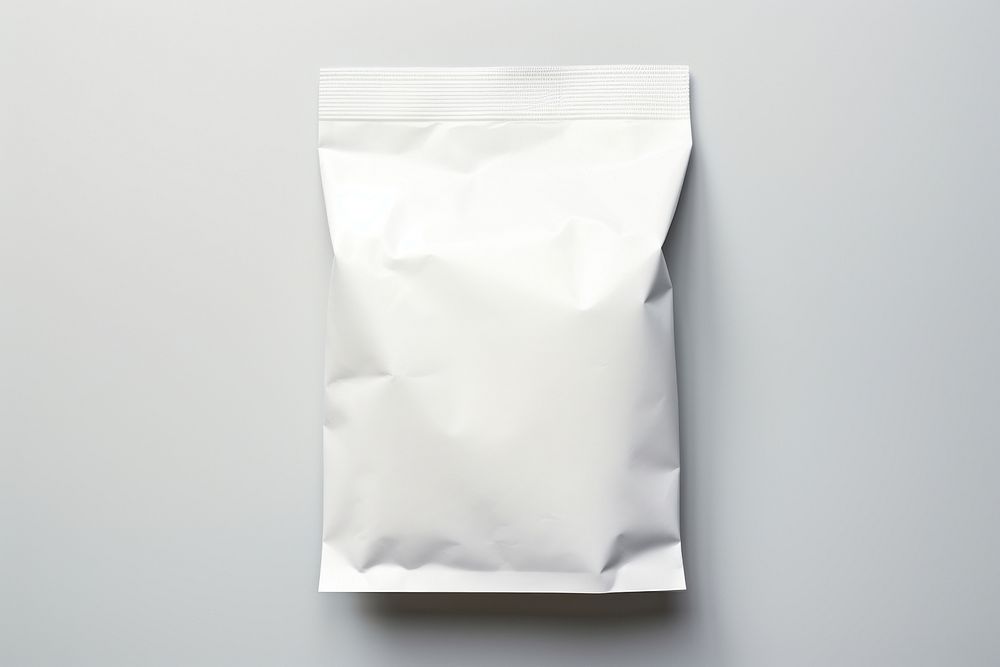 Snack paper bag packaging  white gray gray background.