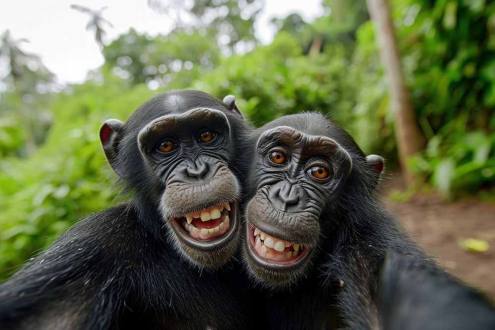2 apes animal wildlife monkey.