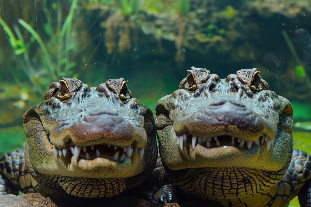 2 crocodiles animal reptile hippopotamus.
