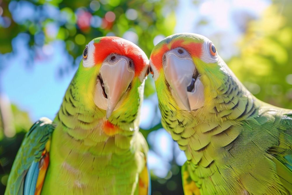 2 parrots animal beak bird.