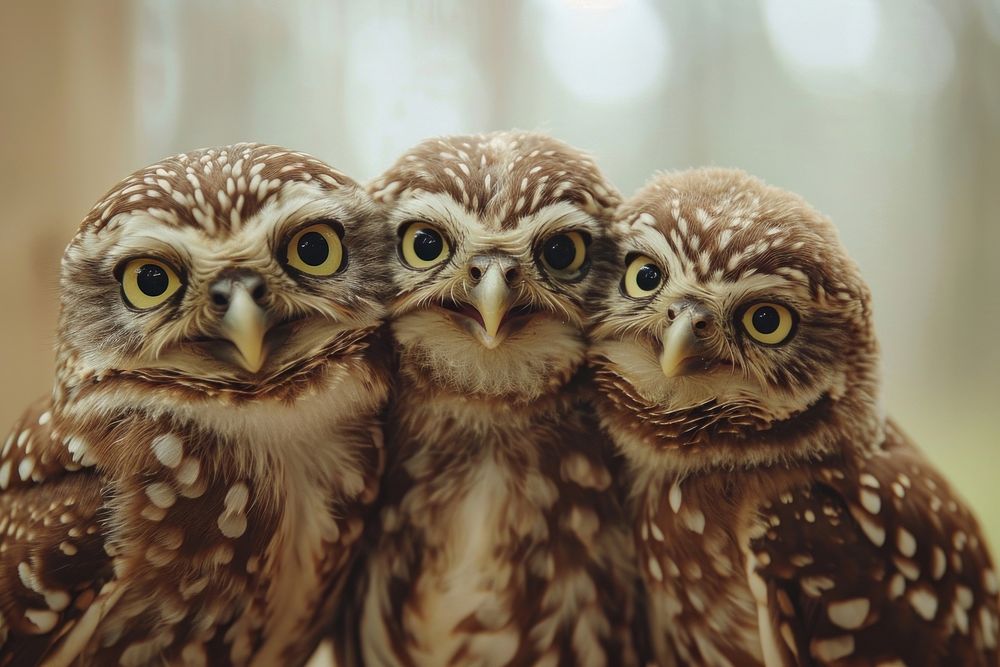 3 owls animal beak bird.