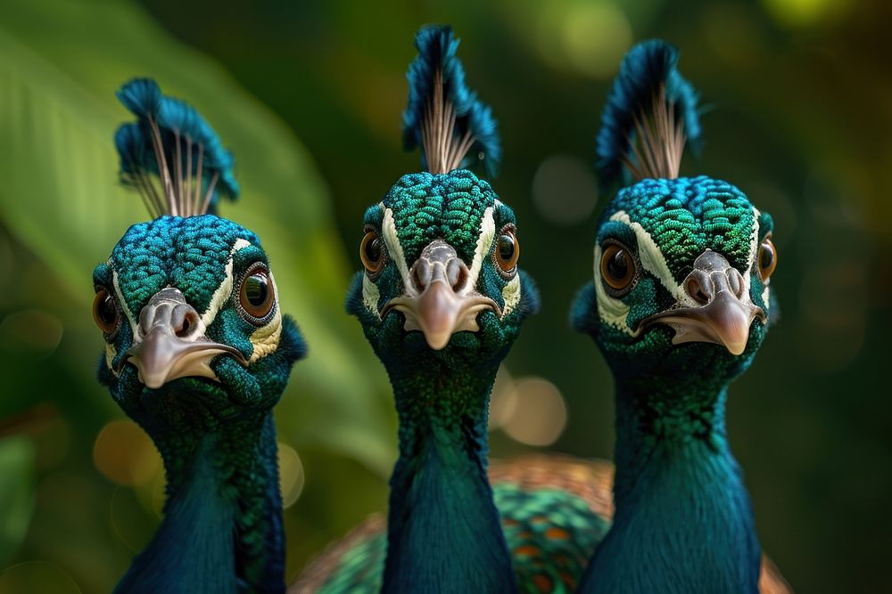 3 peacocks animal bird beak.