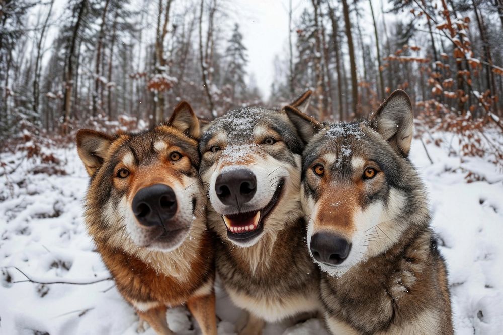 3 wolves animal outdoors mammal.