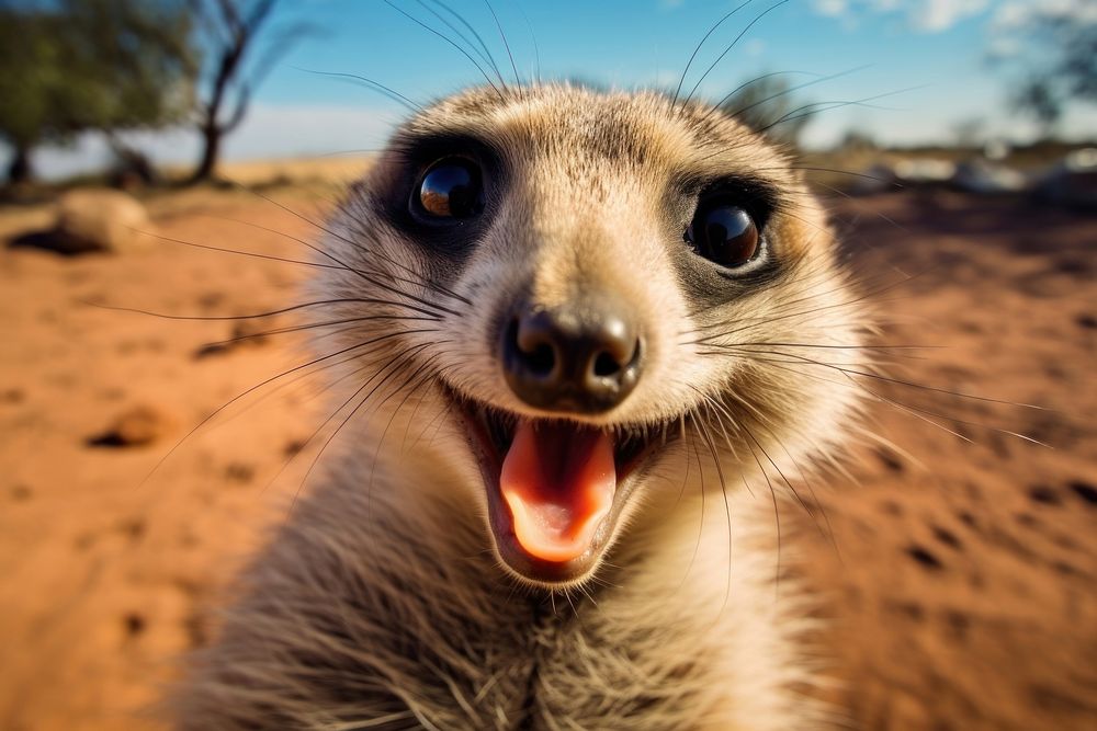 Selfie of a meerkat animal wildlife mammal.