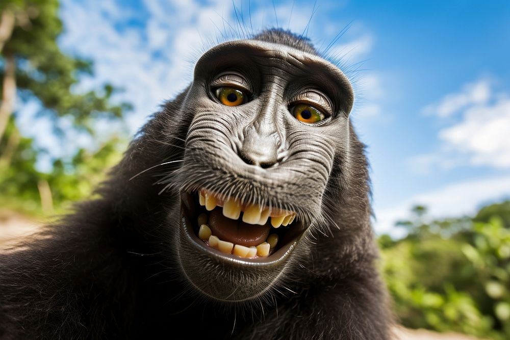 Selfie of a monkey animal wildlife smiling.