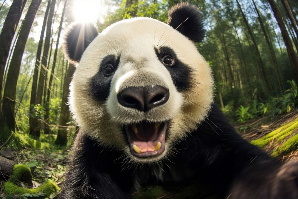 Selfie of a panda animal wildlife outdoors.