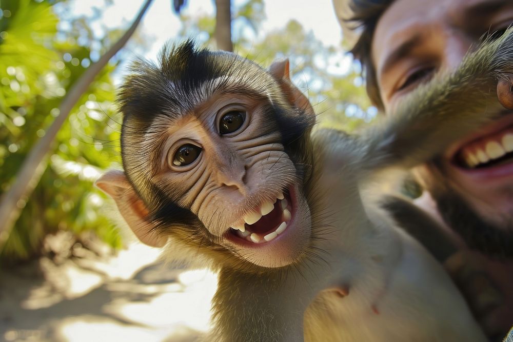 Bow and monkey animal wildlife smiling.