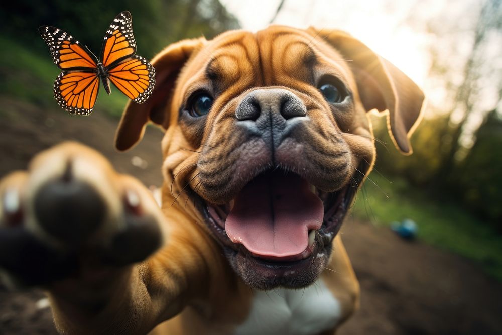 Dog and butterfly animal mammal pet.