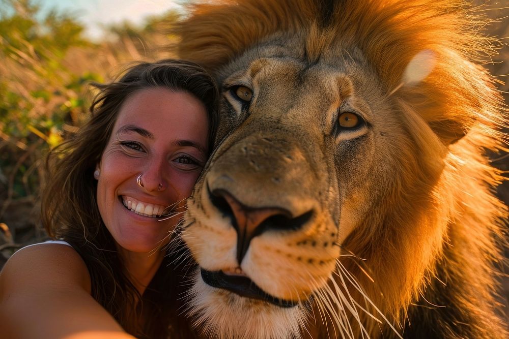 Lion and woman animal wildlife Free Photo rawpixel