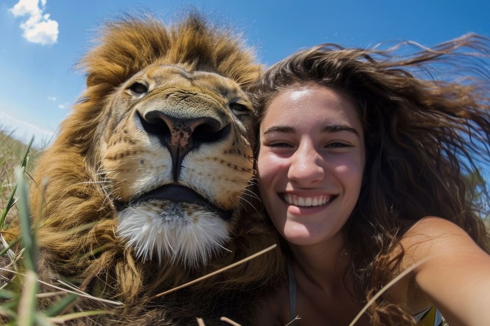 Lion and woman animal wildlife Free Photo rawpixel