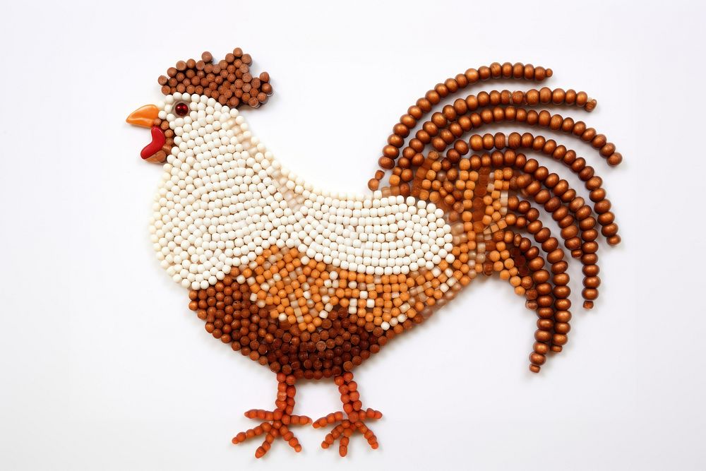  Chicken bead art white background. AI generated Image by rawpixel.