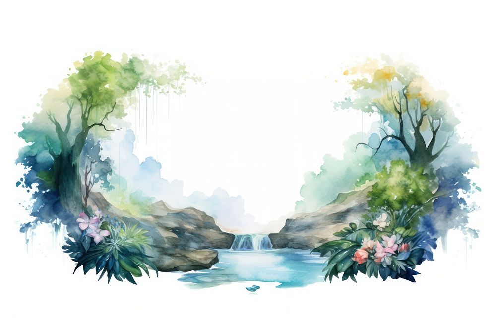 Waterfall border frame outdoors painting nature.