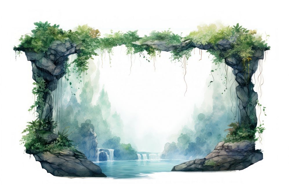 Waterfall border frame nature landscape outdoors.