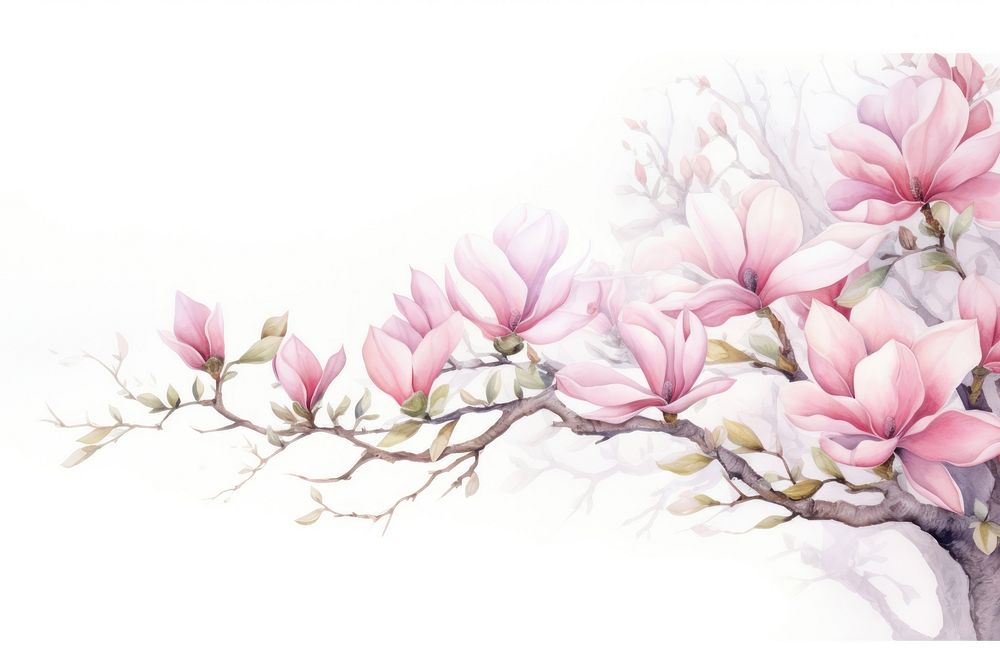 Magnolia border painting blossom flower.