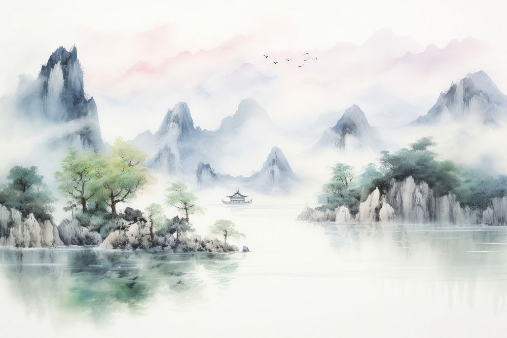 Chinese border landscape outdoors painting.
