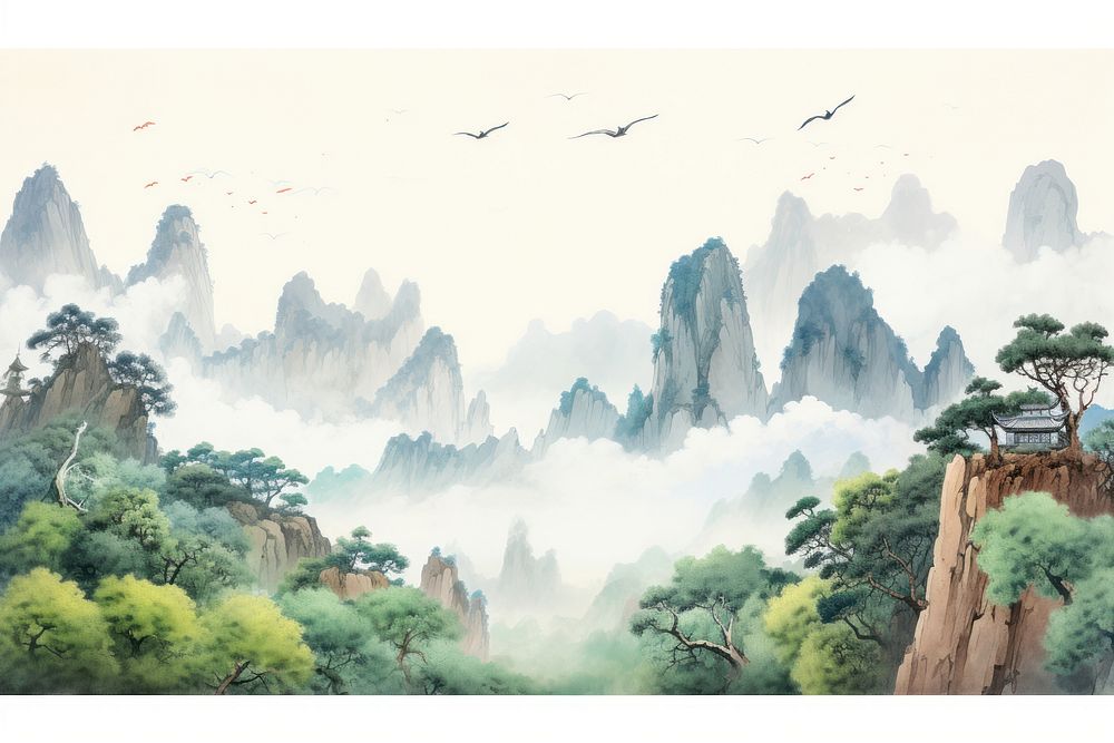 Chinese border landscape painting outdoors.