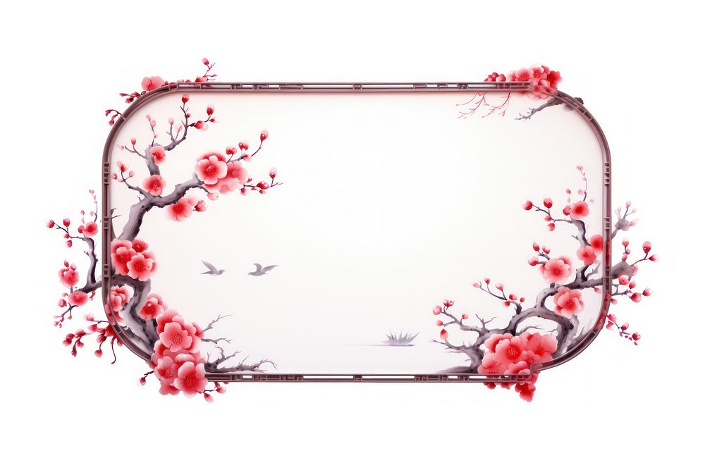 Red chinese element border flower plant rectangle.