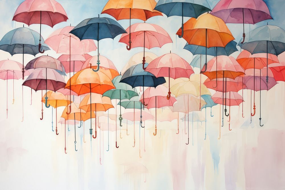 Umbrellas architecture painting art.