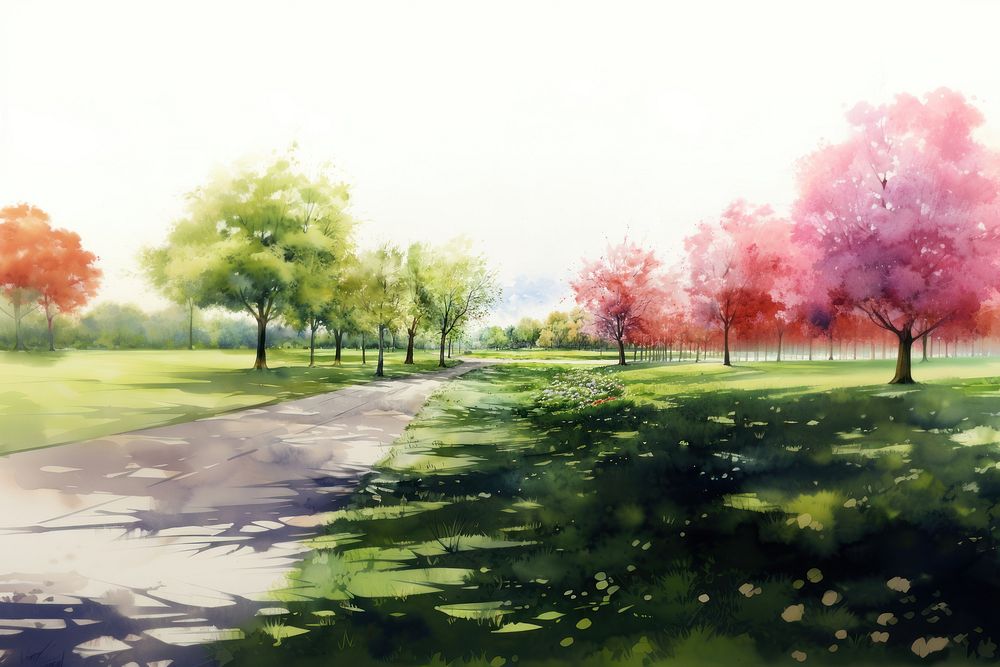 Spring park landscape outdoors painting.