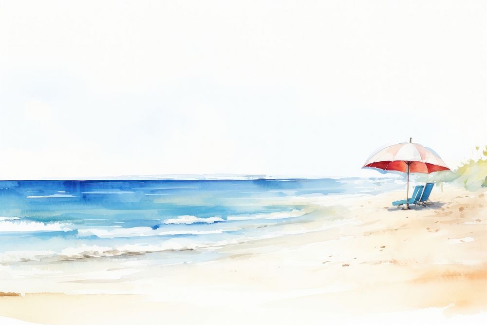 Summer beach with umbrella landscape painting outdoors.