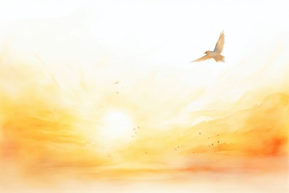 Sun with bird painting flying backgrounds.