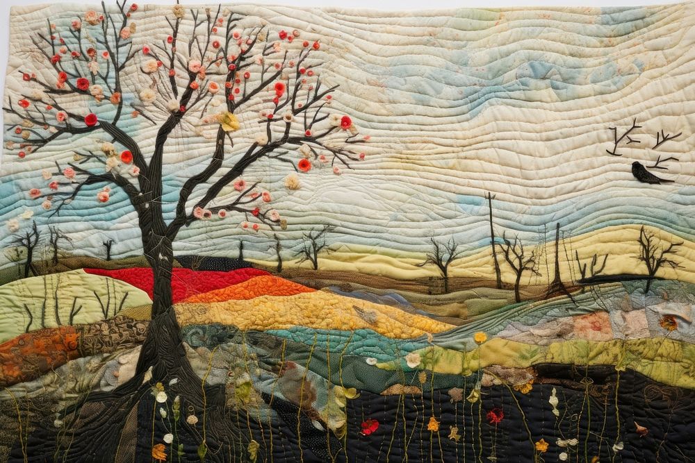 Spring landscape painting tapestry.