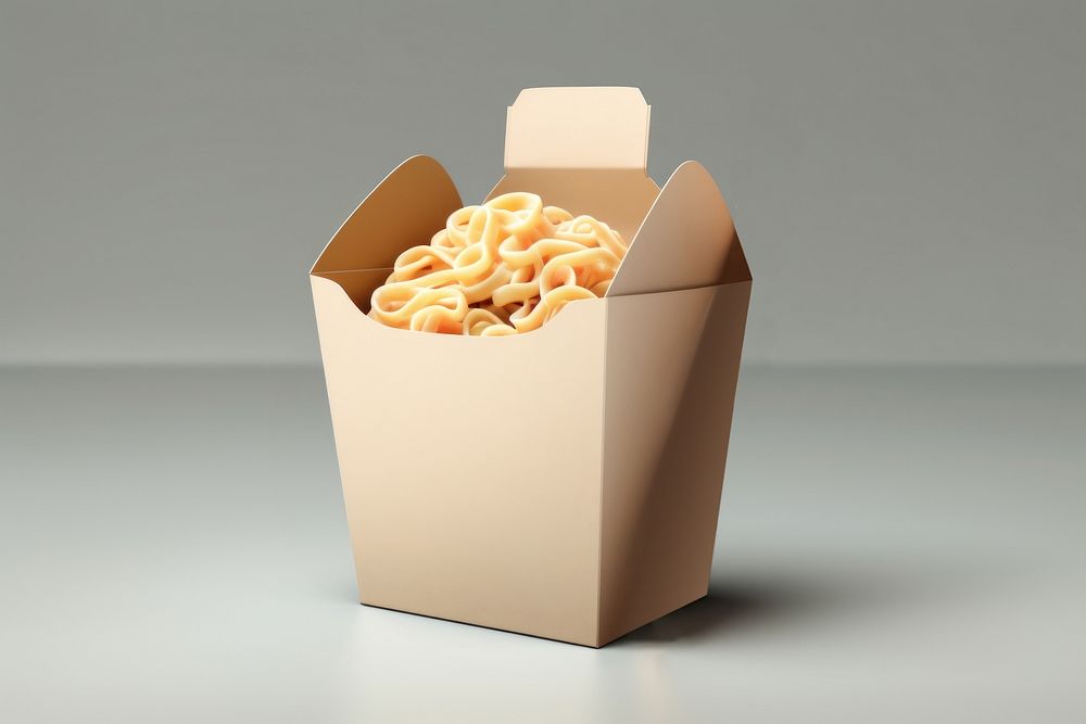 Noodle box packaging  cardboard food gray background.
