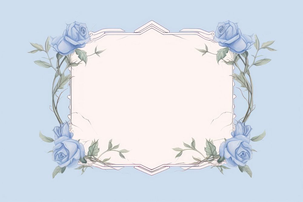 Blue rose frame pattern flower plant. AI generated Image by rawpixel.