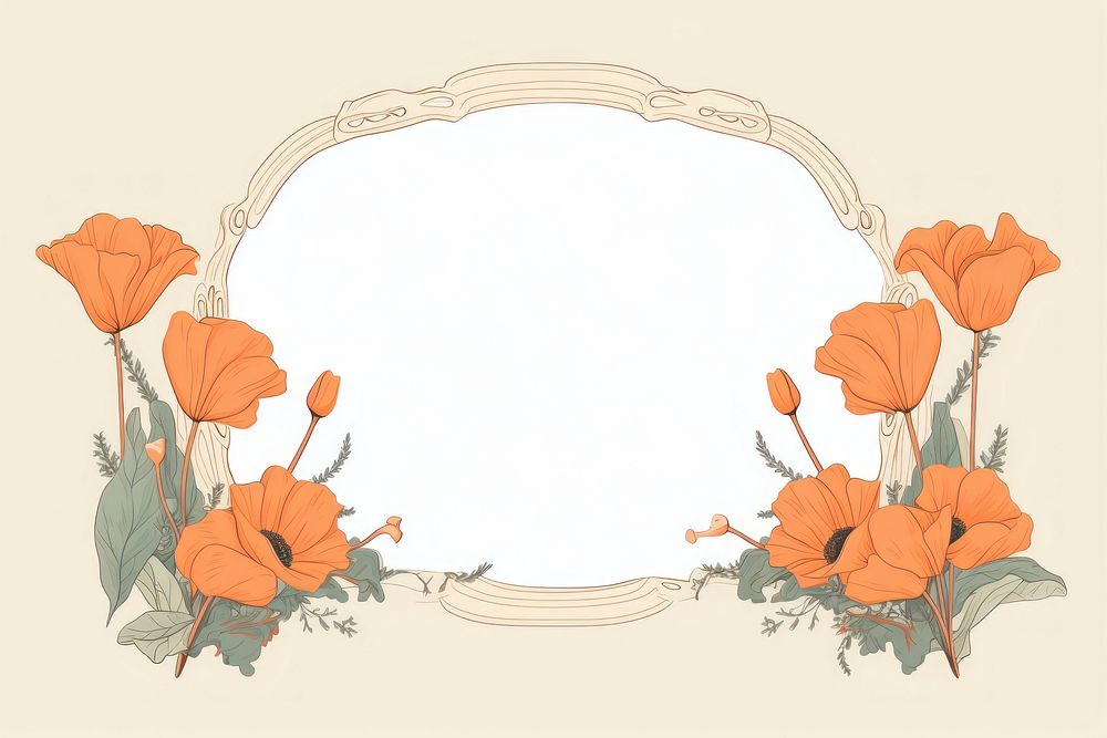 California poppy frame flower pattern plant. AI generated Image by rawpixel.