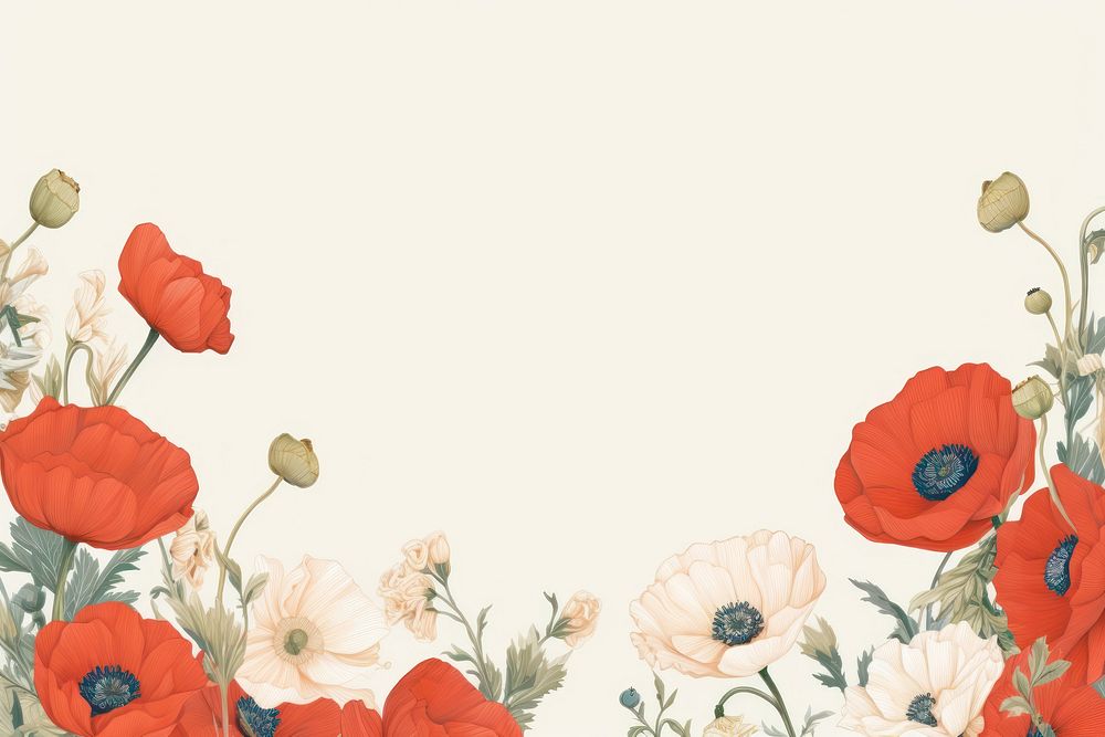 Poppy frame flower backgrounds pattern. AI generated Image by rawpixel.
