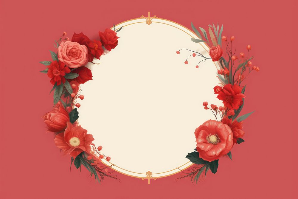 Red flower frame pattern plant rose. AI generated Image by rawpixel.