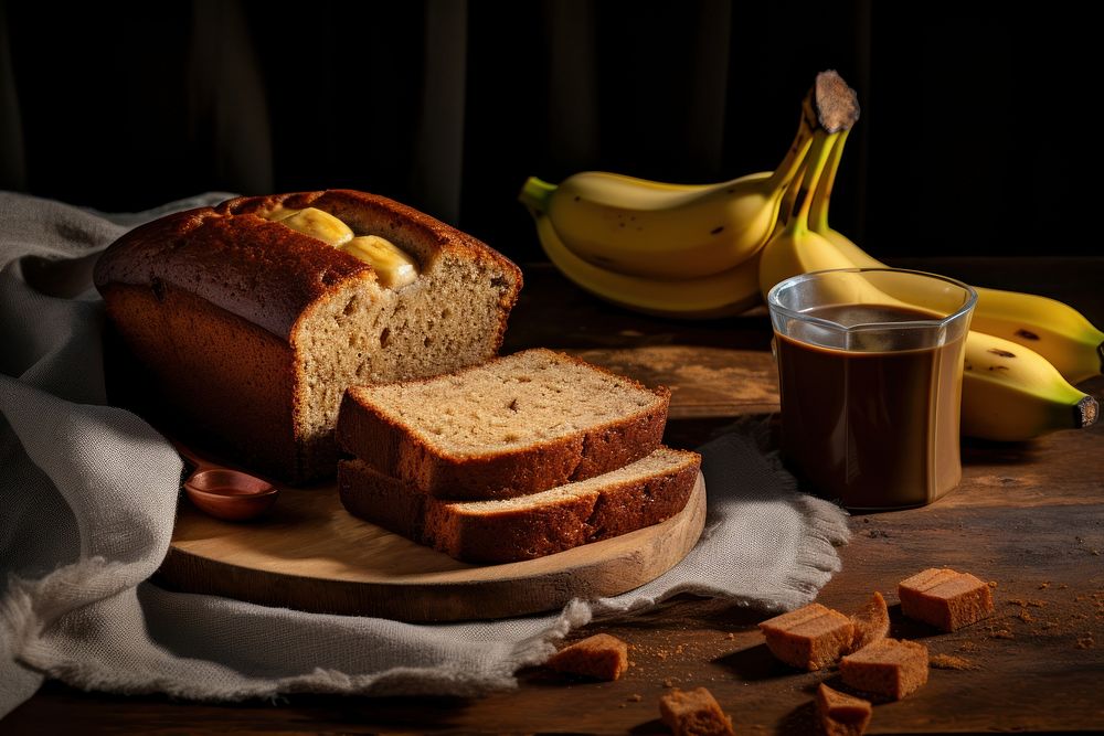 Banana bread slices food cup refreshment.