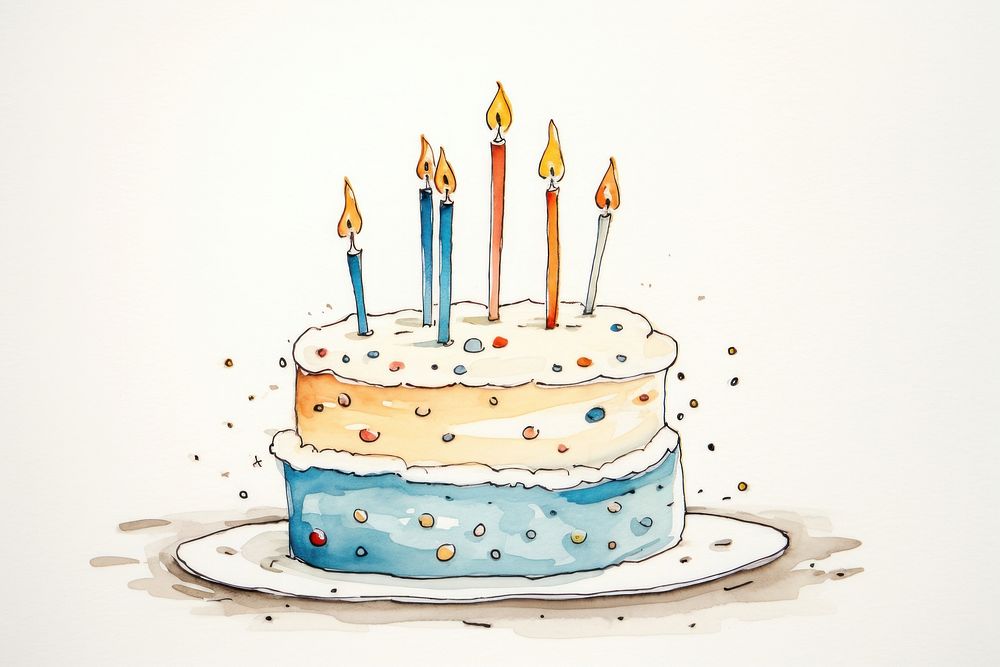Birthday cake dessert cartoon sketch.