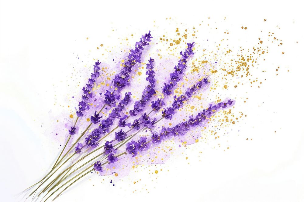 Golden glitter outline stroke with purple watercolor lavender backgrounds flower plant.