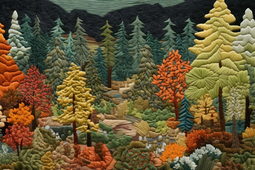 Embroidery background of a forest backgrounds outdoors painting.
