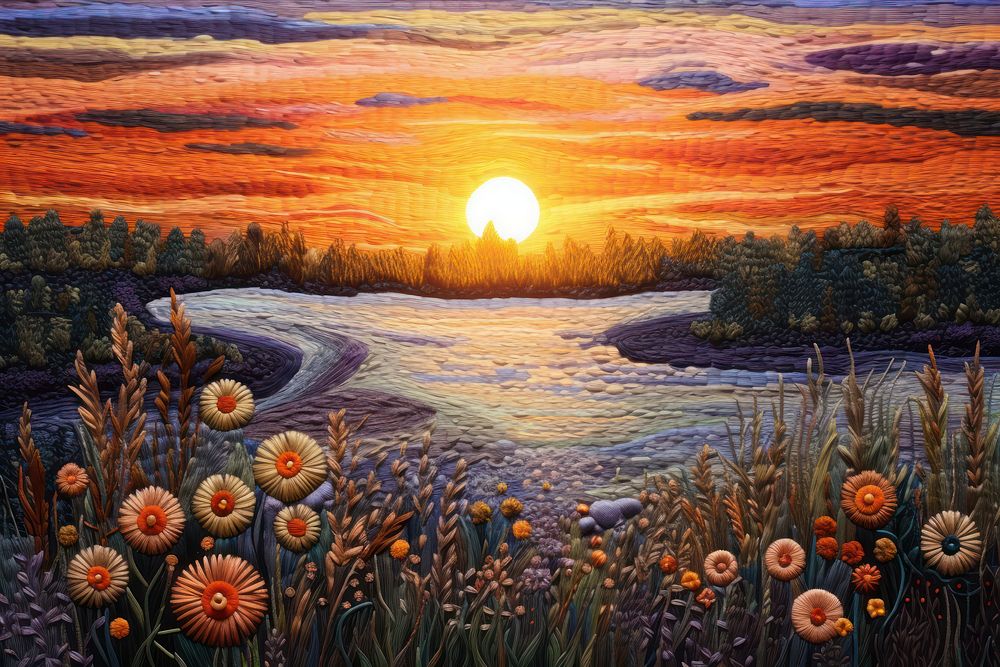 Embroidery background of a sunset backgrounds outdoors painting.
