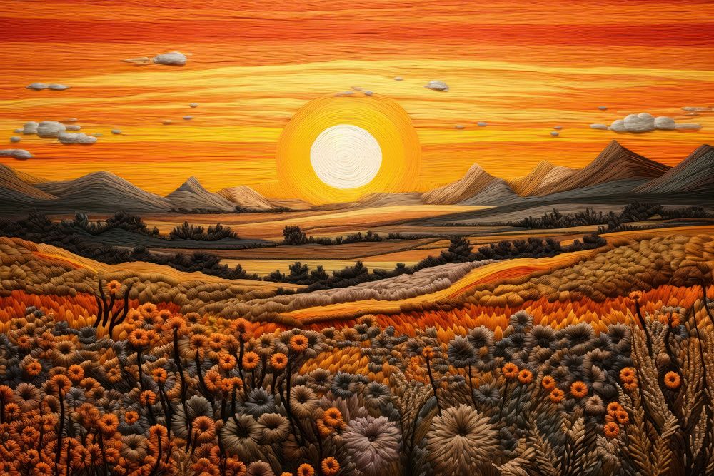 Embroidery background of a sunset backgrounds landscape outdoors.