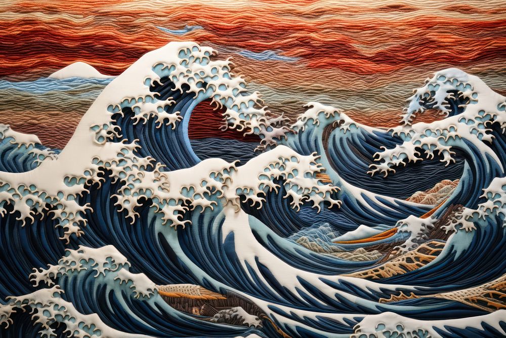 Embroidery background of a wave painting pattern nature.