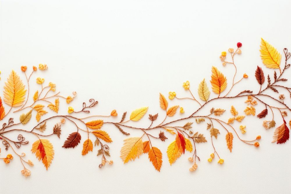 Embroidery of a autumn leaf border pattern plant art.
