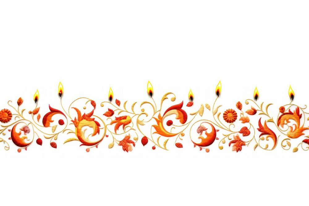 Embroidery of a candle border pattern illuminated celebration.