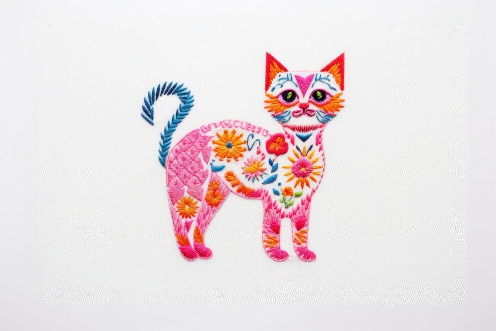 Embroidery of a cat border pattern mammal animal.