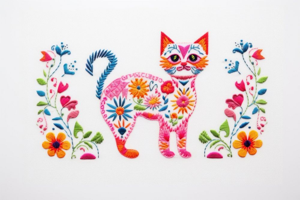 Embroidery of a cat border pattern mammal art.